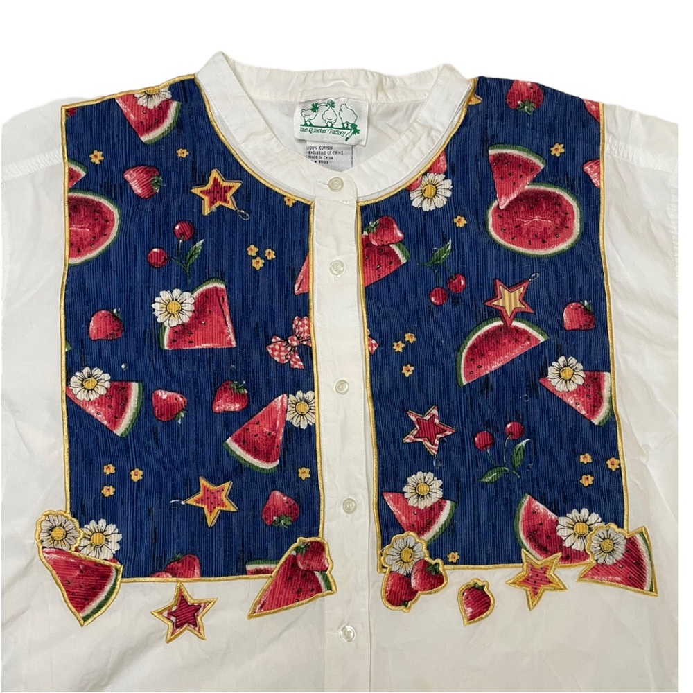 VTG Quacker Factory Watermelon Strawberry Button Up Short Sleeve‎ Shirt Size 3XL - Picture 2 of 8